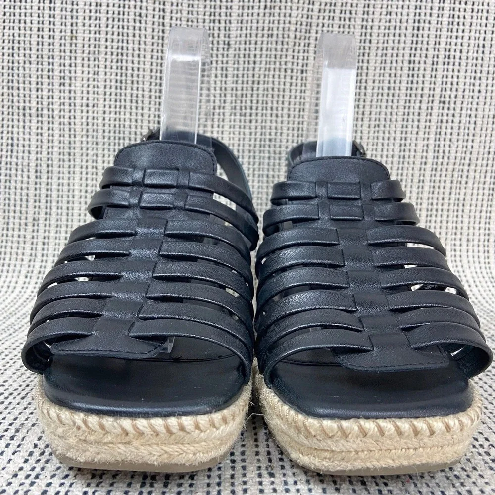 SoftWalk Espadrille Sandals Sz 10.5 Wide Black Leather‎ Coastal Resort Summer
